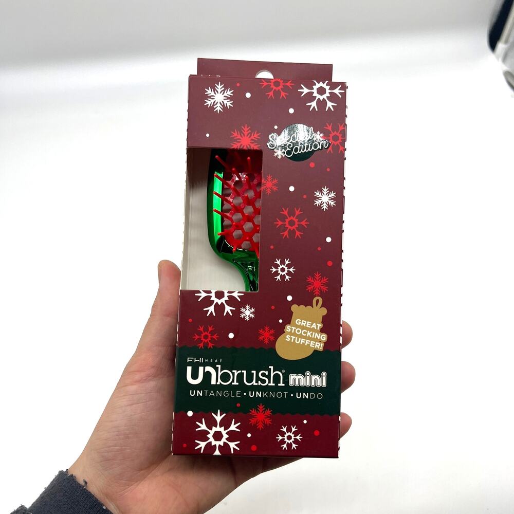 UNbrush Mini Detangling Hair Brush Travel Gift Holiday Chrome Green New